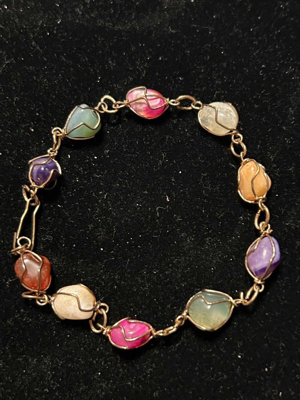 Vintage Gemstone Bracelet with Wire Accents